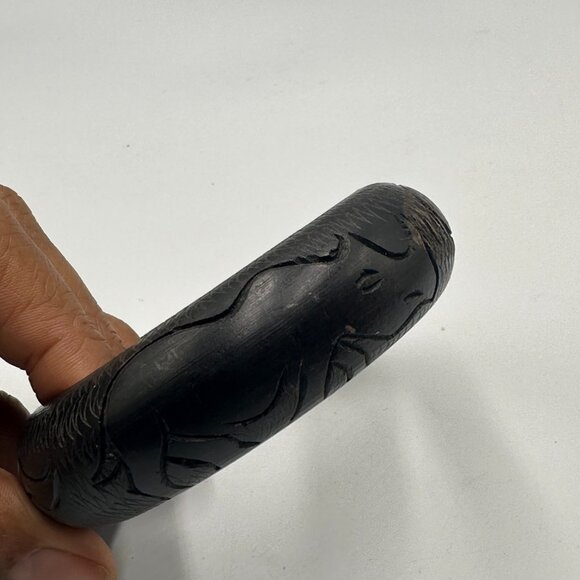 3/$30 Wood Bangle Bracelet Lot Carved Rhino Animal Design Dark Brown Wooden - Picture 6 of 11